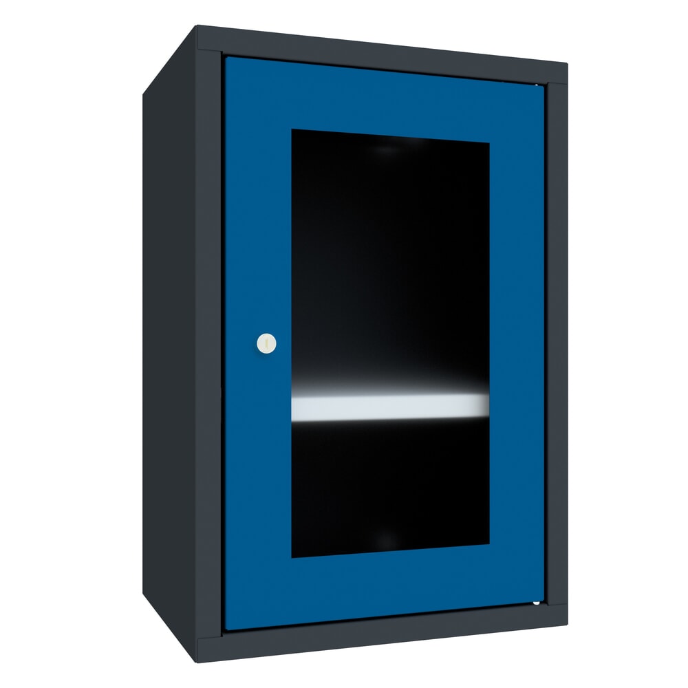 Produktabbildung Nr. 1: PAVOY Hängeschrank mit Sichtfenster, HxBxT 600 x 400 x 300 mm, enzianblau, anthrazitgrau