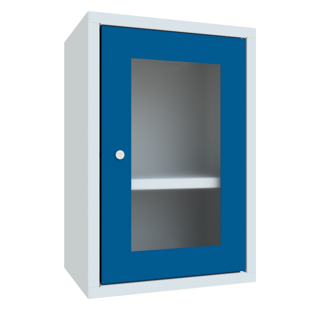 PAVOY Hängeschrank mit Sichtfenster, HxBxT 600 x 400 x 300 mm, enzianblau, lichtgrau Produktabbildung: PAVOY Hängeschrank mit Sichtfenster, HxBxT 600 x 400 x 300 mm, enzianblau, lichtgrau