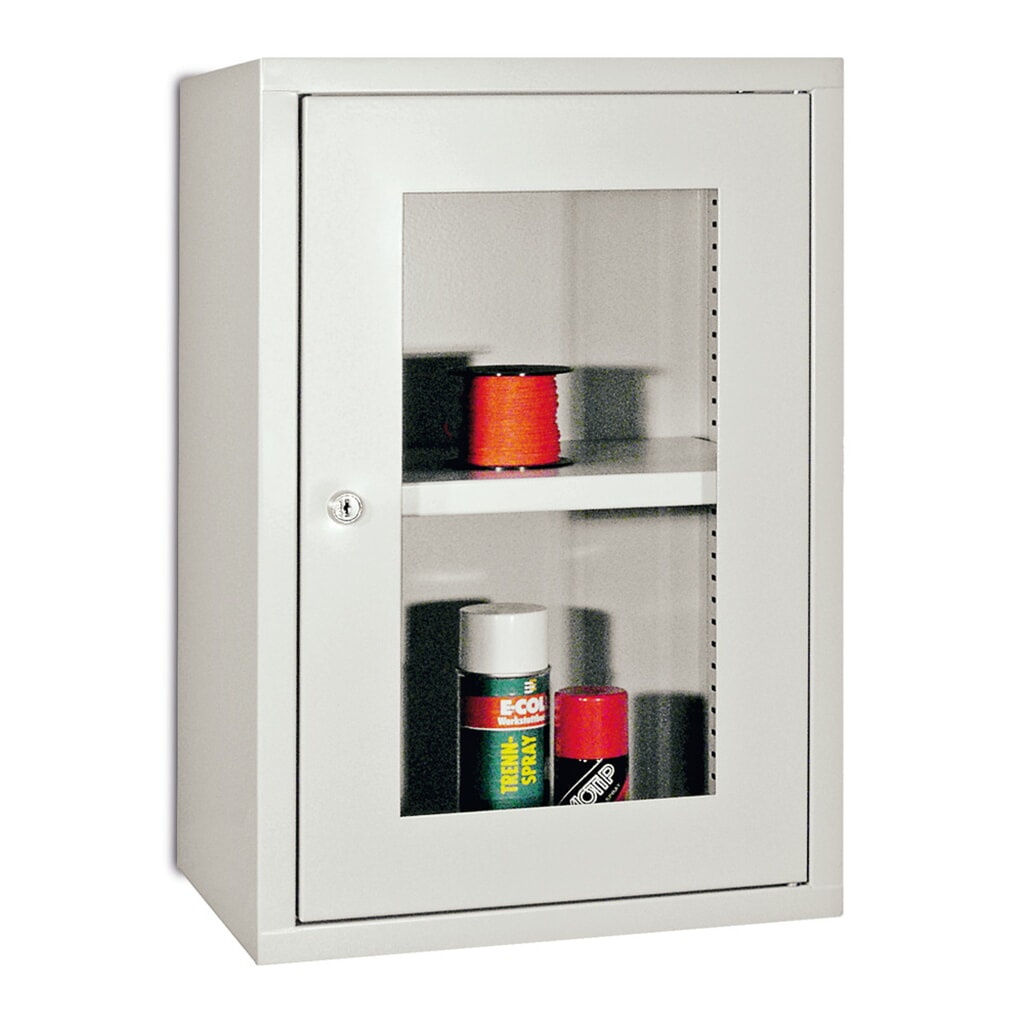 PAVOY Hängeschrank mit Sichtfenster, HxBxT 600 x 800 x 300 mm, lichtgrau, anthrazitgrau Produktabbildung Nr. 1: PAVOY Hängeschrank mit Sichtfenster, HxBxT 600 x 800 x 300 mm, lichtgrau, anthrazitgrau