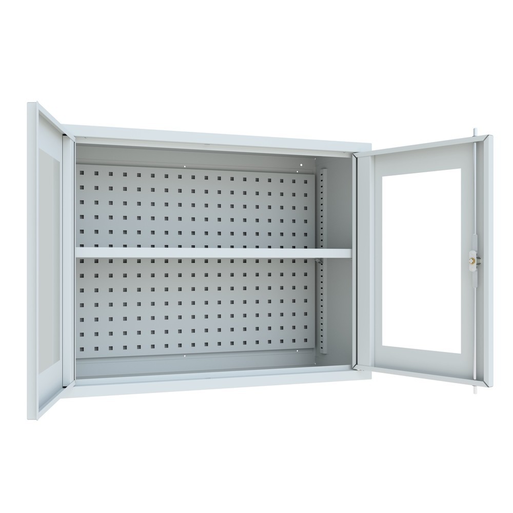 Produktabbildung Nr. 3: PAVOY Hängeschrank mit Sichtfenster, HxBxT 600 x 800 x 300 mm, Lochrückwand, lichtgrau, lichtgrau