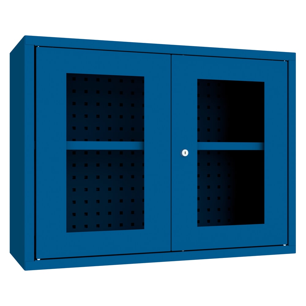 Produktabbildung: PAVOY Hängeschrank mit Sichtfenster, HxBxT 600 x 800 x 300 mm, Lochrückwand, enzianblau, enzianblau