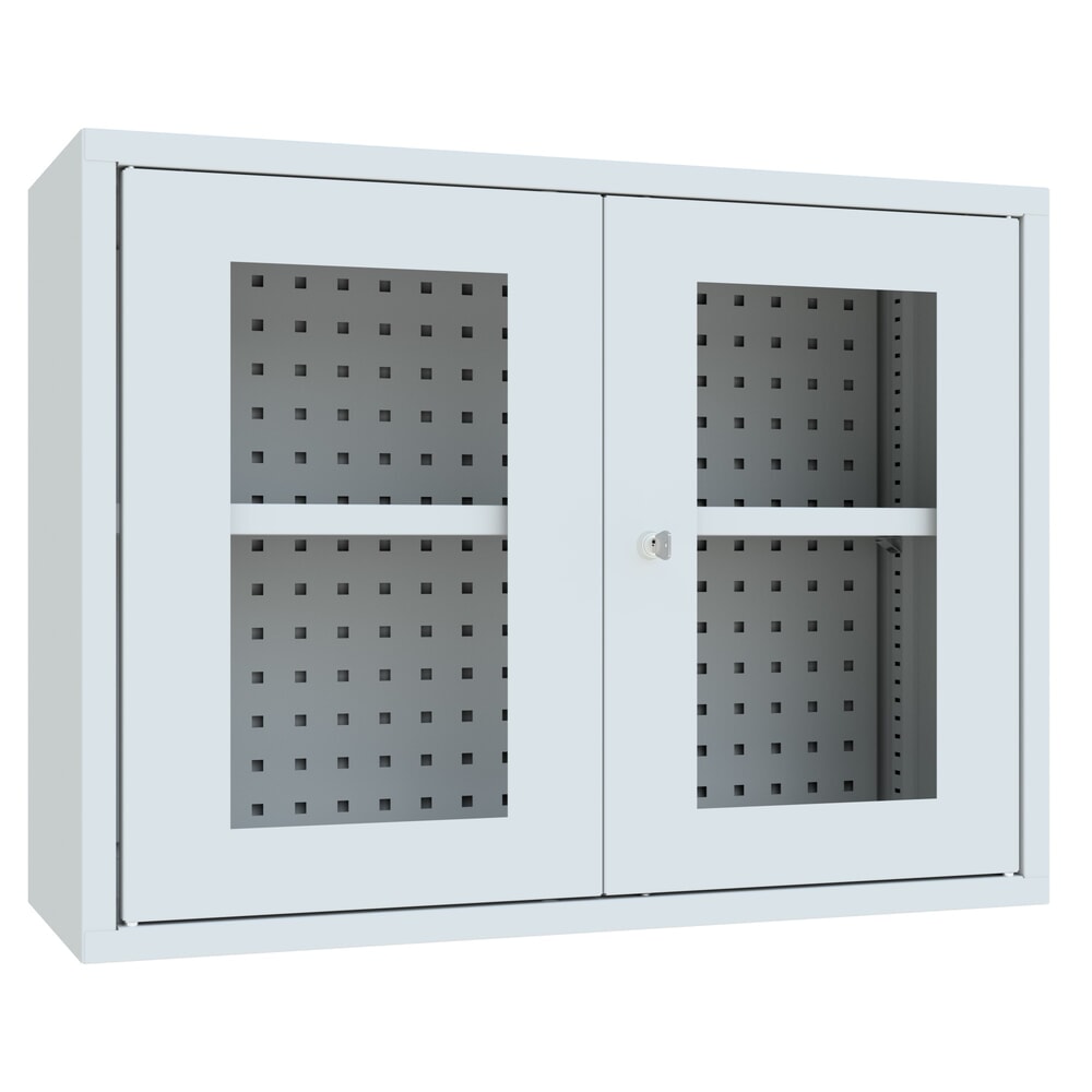 Produktabbildung Nr. 1: PAVOY Hängeschrank mit Sichtfenster, HxBxT 600 x 800 x 300 mm, Lochrückwand, lichtgrau, lichtgrau