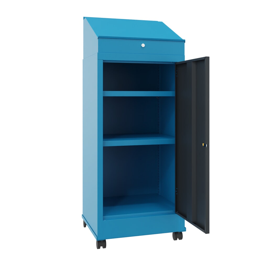 Produktabbildung Nr. 2: PAVOY Industrie-Stehpult, mobil, HxBxT 1.330 x 500 x 500 mm, 2 Einlegeböden, lichtblau, anthrazitgrau