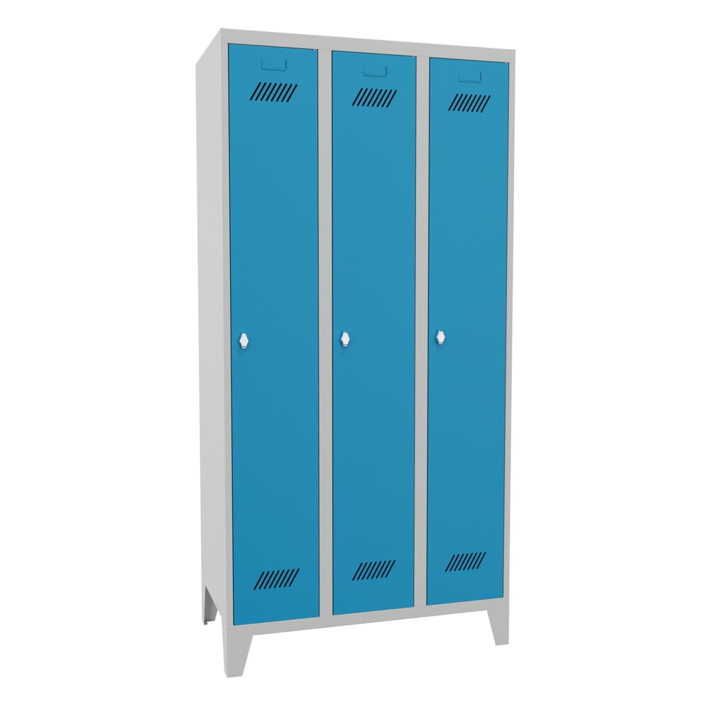 Produktabbildung Nr. 1: PAVOY Kleiderspind mit Füßen + Drehriegelverschluss, 3 Abteile, HxBxT 1.850 x 900 x 500 mm, lichtblau, lichtgrau
