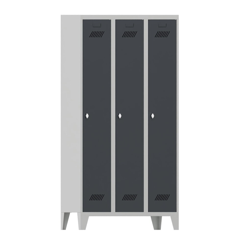 Produktabbildung Nr. 1: PAVOY Kleiderspind mit Füßen + Drehriegelverschluss, 3 Abteile, HxBxT 1.850 x 900 x 500 mm, anthrazitgrau, lichtgrau