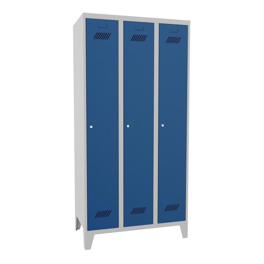 Produktabbildung Nr. 1: PAVOY Kleiderspind mit Füßen + Zylinderschloss, 3 Abteile, HxBxT 1.850 x 900 x 500 mm, enzianblau, lichtgrau