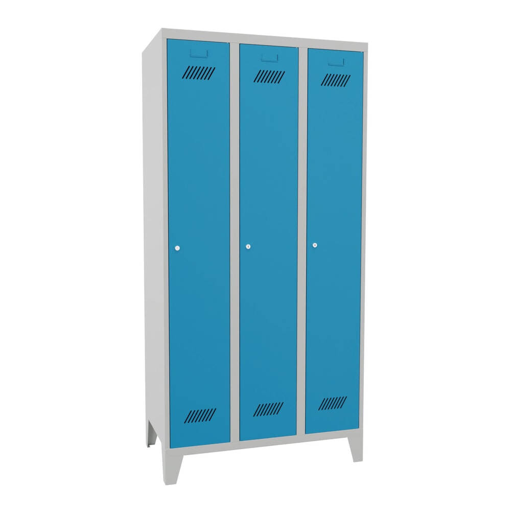 Produktabbildung Nr. 1: PAVOY Kleiderspind mit Füßen + Zylinderschloss, 3 Abteile, HxBxT 1.850 x 900 x 500 mm, lichtblau, lichtgrau