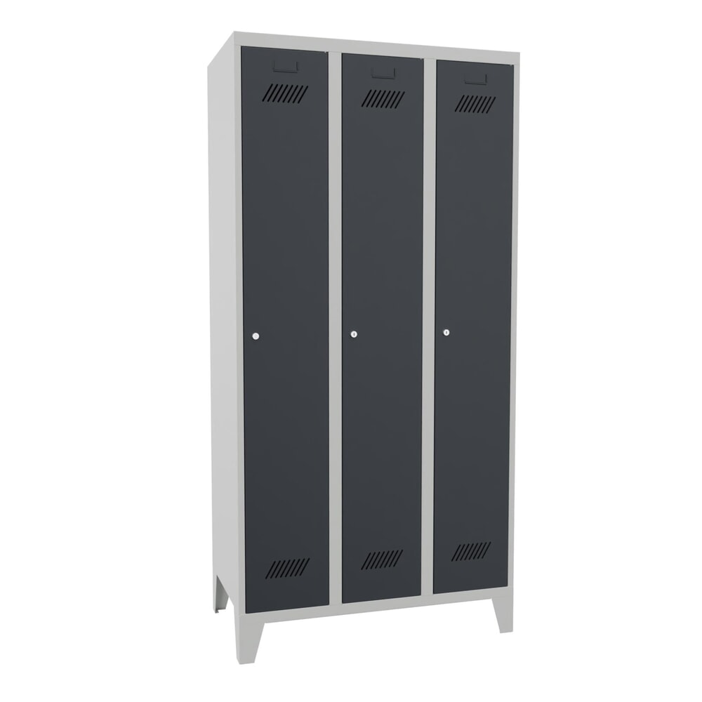 Produktabbildung Nr. 1: PAVOY Kleiderspind mit Füßen + Zylinderschloss, 3 Abteile, HxBxT 1.850 x 900 x 500 mm, anthrazitgrau, lichtgrau