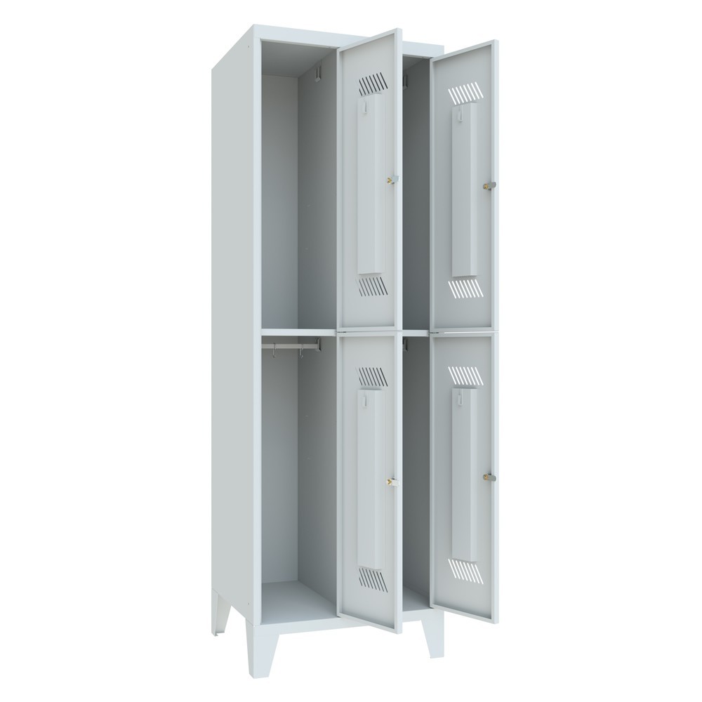Produktabbildung Nr. 3: PAVOY Kleiderspind mit Füßen + Zylinderschloss, 2-stöckig, 4 Fächer, HxBxT 1.850 x 600 x 500 mm, lichtgrau, lichtgrau