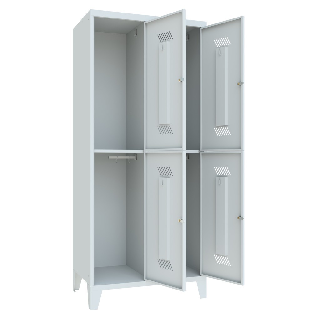 Produktabbildung Nr. 3: PAVOY Kleiderspind mit Füßen + Zylinderschloss, 2-stöckig, 4 Fächer, HxBxT 1.850 x 800 x 500 mm, lichtgrau, lichtgrau