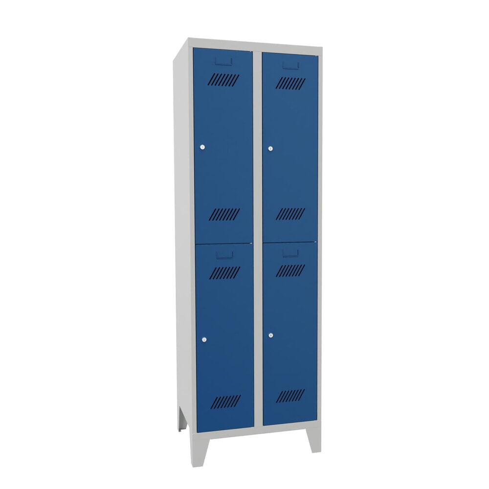 Produktabbildung Nr. 1: PAVOY Kleiderspind mit Füßen + Zylinderschloss, 2-stöckig, 4 Fächer, HxBxT 1.850 x 600 x 500 mm, lichtgrau, enzianblau