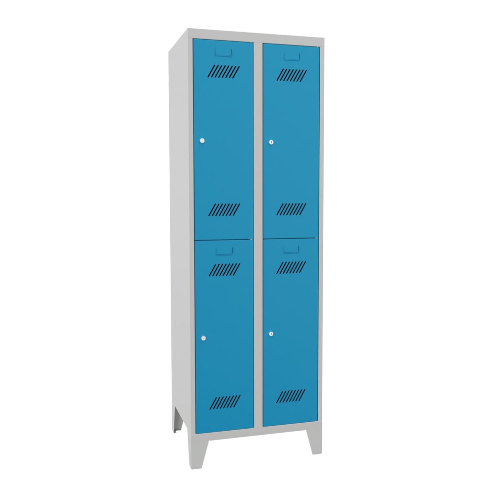 Produktabbildung: PAVOY Kleiderspind mit Füßen + Zylinderschloss, 2-stöckig, 4 Fächer, HxBxT 1.850 x 600 x 500 mm, lichtgrau, lichtblau