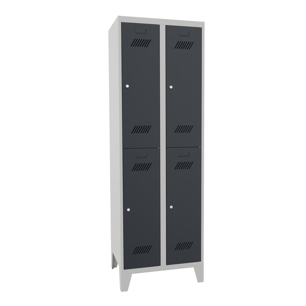Produktabbildung: PAVOY Kleiderspind mit Füßen + Zylinderschloss, 2-stöckig, 4 Fächer, HxBxT 1.850 x 600 x 500 mm, lichtgrau, anthrazitgrau