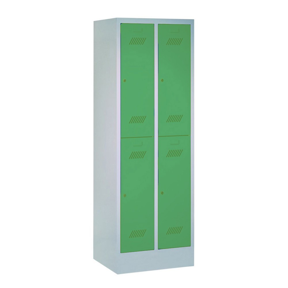 Produktabbildung: PAVOY Kleiderspind mit Sockel + Zylinderschloss, 2-stöckig, 4 Fächer, HxBxT 1.850 x 600 x 500 mm, lichtgrau, enzianblau