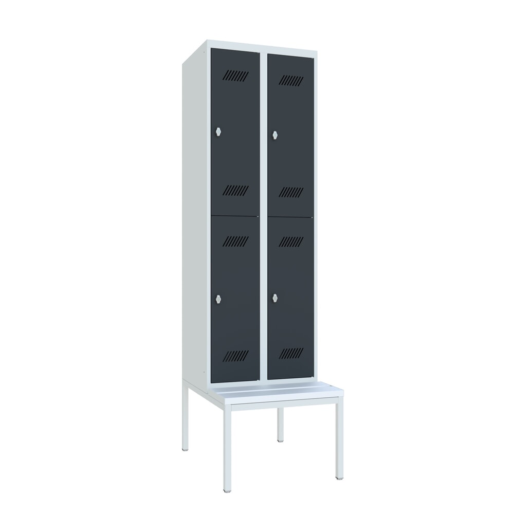 Produktabbildung Nr. 1: PAVOY Kleiderspind mit Sitzbank, 2-stöckig, 2 x 2 Fächer à 300 mm, Drehriegelverschluss, anthrazitgrau, lichtgrau