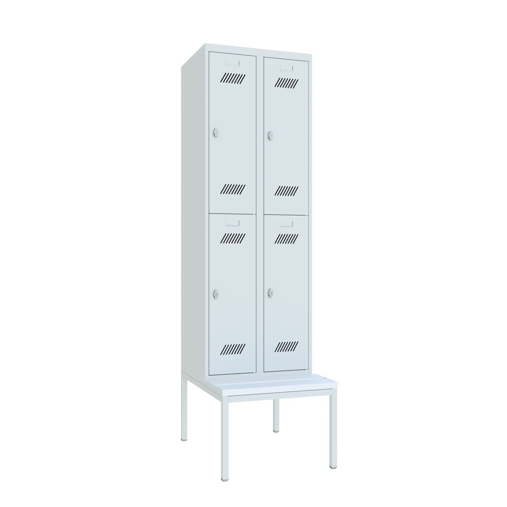 Produktabbildung Nr. 1: PAVOY Kleiderspind mit Sitzbank, 2-stöckig, 2 x 2 Fächer à 300 mm, Drehriegelverschluss, lichtgrau, lichtgrau