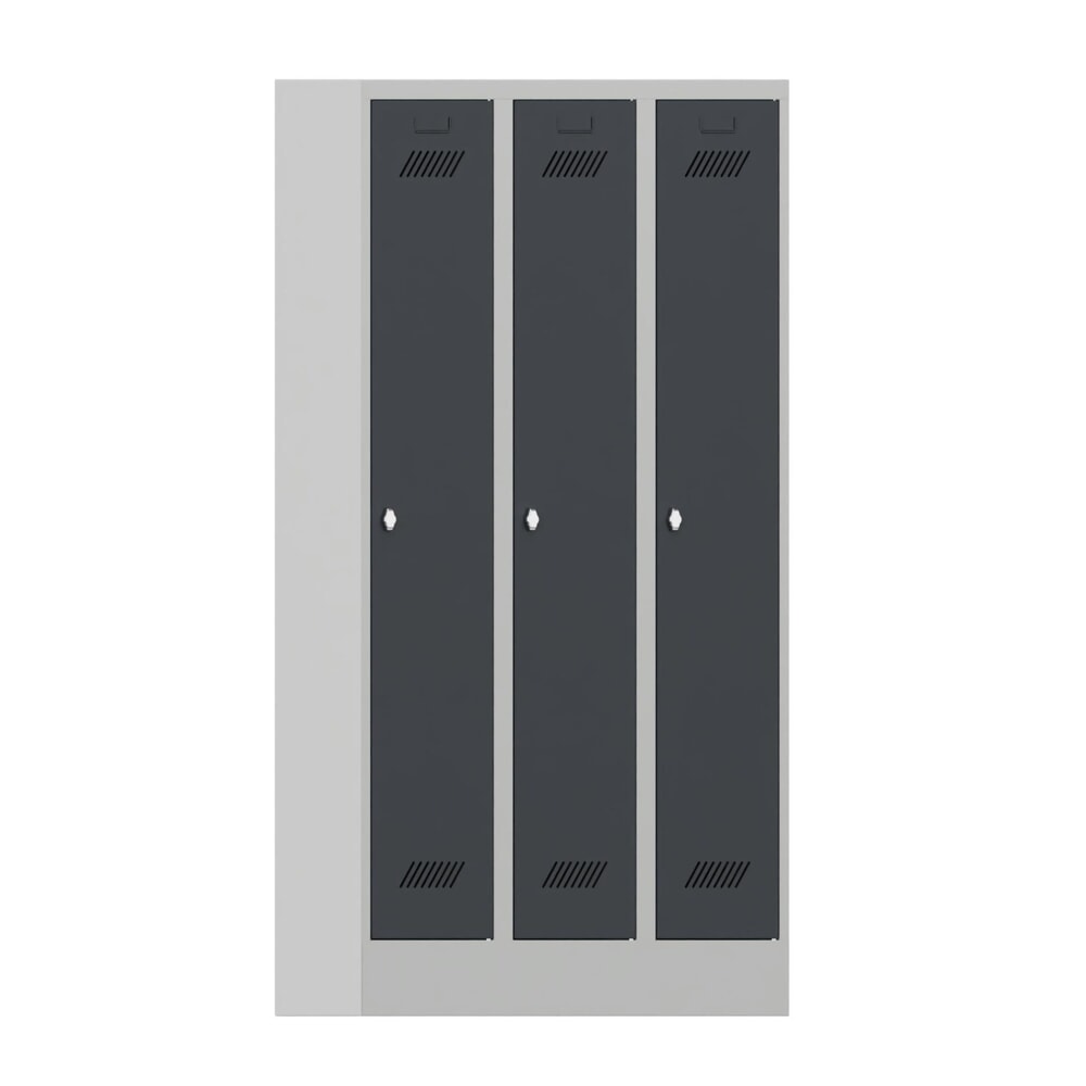Produktabbildung Nr. 1: PAVOY Kleiderspind mit Sockel + Drehriegelverschluss, 3 Abteile, HxBxT 1.850 x 900 x 500 mm, anthrazitgrau, lichtgrau