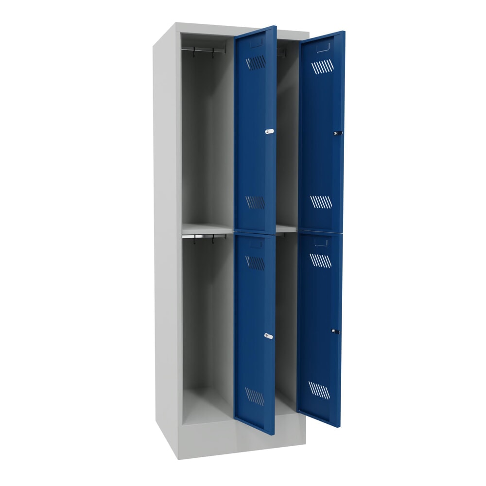 Produktabbildung Nr. 2: PAVOY Kleiderspind mit Sockel + Zylinderschloss, 2-stöckig, 4 Fächer, HxBxT 1.850 x 600 x 500 mm, lichtgrau, enzianblau