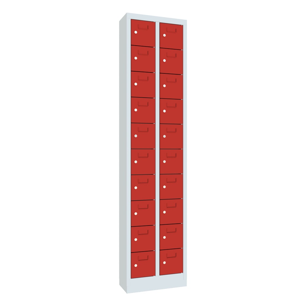 Produktabbildung Nr. 1: PAVOY Kleinfachschrank, 20 Fächer, HxBxT 1.950 x 460 x 200 mm, mit Etikettenrahmen, feuerrot, lichtgrau