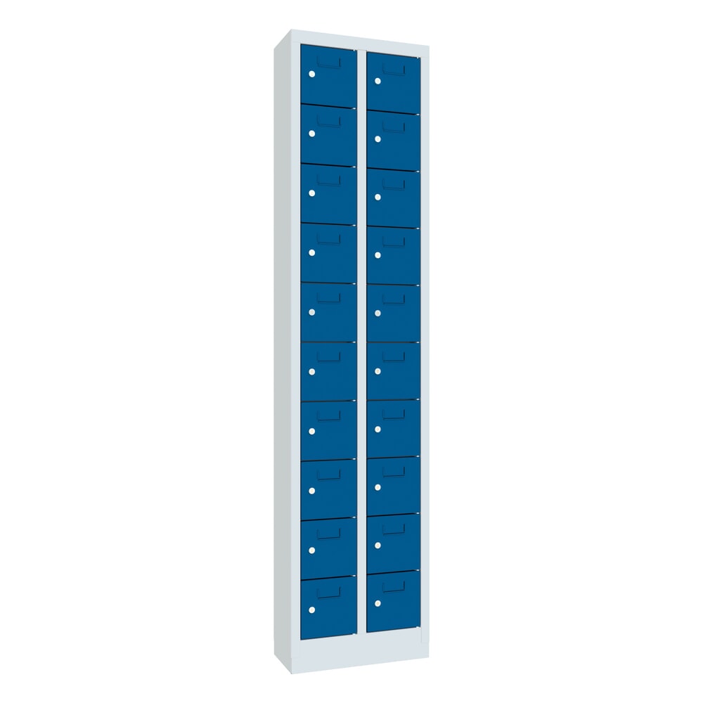Produktabbildung Nr. 1: PAVOY Kleinfachschrank, 20 Fächer, HxBxT 1.950 x 460 x 200 mm, mit Etikettenrahmen, enzianblau, lichtgrau