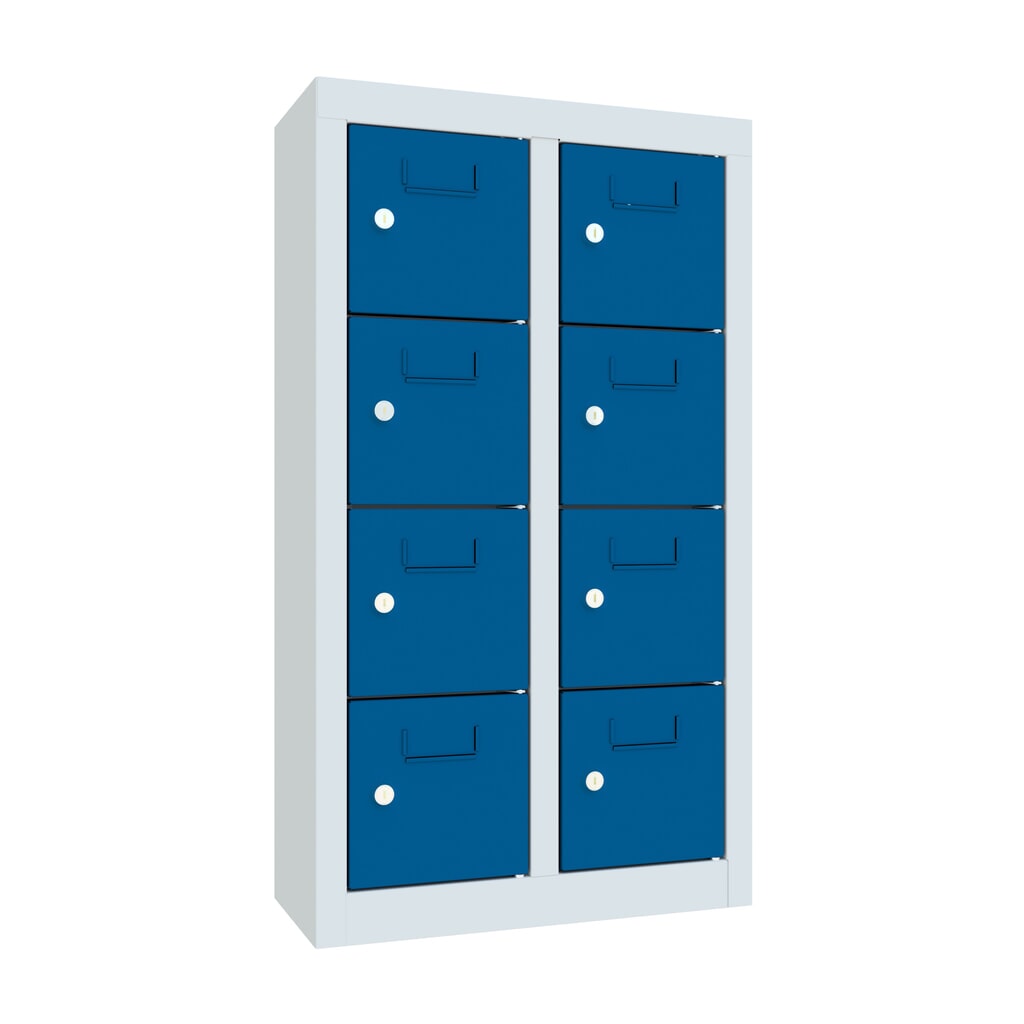 Produktabbildung: PAVOY Kleinfachschrank, 8 Fächer, HxBxT 815 x 460 x 200 mm, mit Etikettenrahmen, enzianblau, lichtgrau