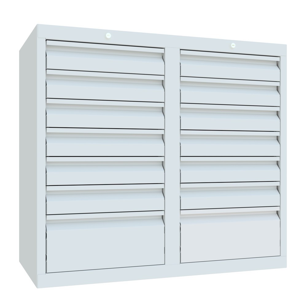Produktabbildung Nr. 4: PAVOY Leichter Schubladenschrank, Gleitführung, Schubladen 12x100 + 2x200 mm, Breite 1.000 mm, lichtgrau, lichtgrau