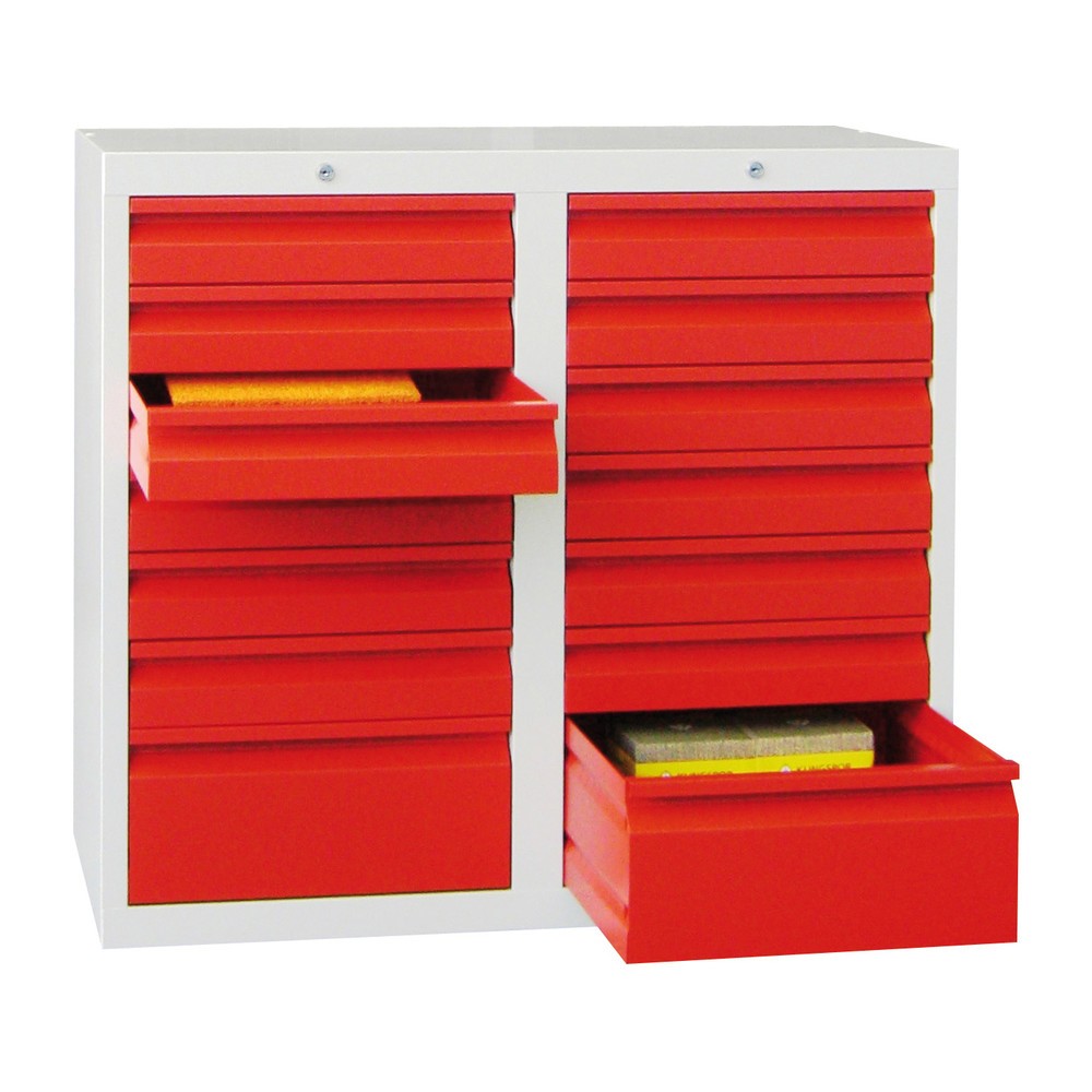 Produktabbildung Nr. 2: PAVOY Leichter Schubladenschrank, Gleitführung, Schubladen 12x100 + 2x200 mm, Breite 1.000 mm, rubinrot, lichtgrau