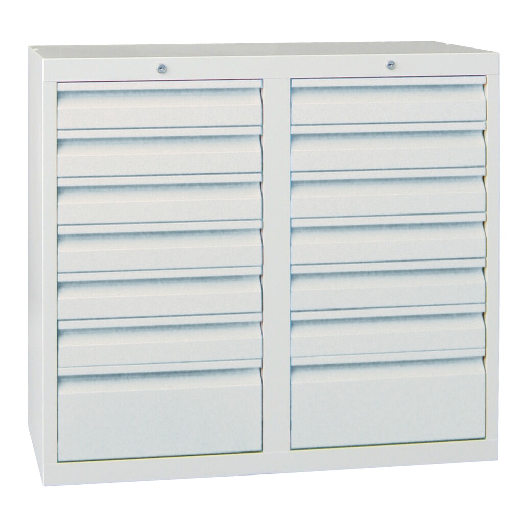PAVOY Leichter Schubladenschrank, Gleitführung, Schubladen 12x100 + 2x200 mm, Breite 1.000 mm, lichtblau, lichtgrau Produktabbildung Nr. 3: PAVOY Leichter Schubladenschrank, Gleitführung, Schubladen 12x100 + 2x200 mm, Breite 1.000 mm, lichtblau, lichtgrau