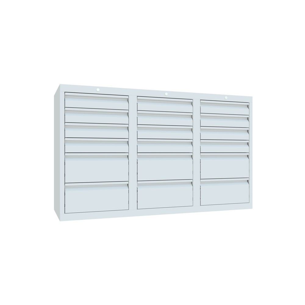 Produktabbildung Nr. 3: PAVOY Leichter Schubladenschrank, Gleitführung, Schubladen 12x100 + 6x200 mm, Breite 1.500 m, lichtgrau, lichtgrau