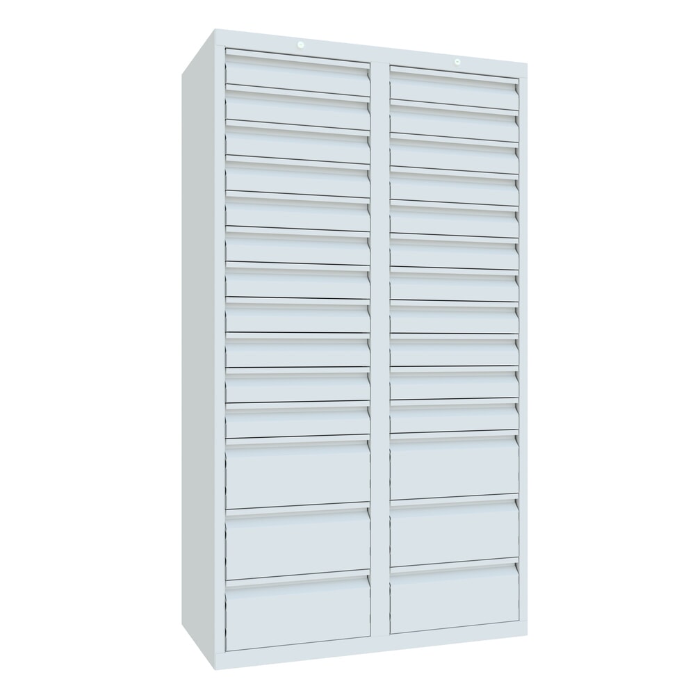 Produktabbildung: PAVOY Leichter Schubladenschrank, Gleitführung, Schubladen 22x100 + 6x200 mm, Breite 1.000 mm, lichtgrau, lichtgrau