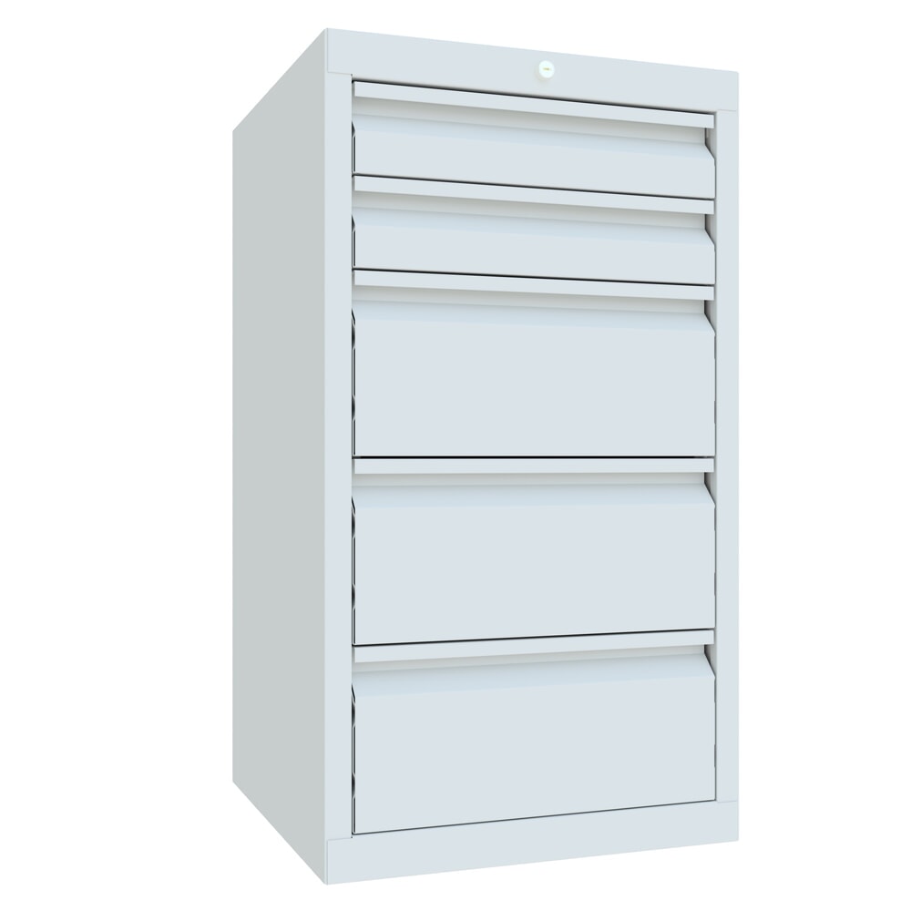 Produktabbildung: PAVOY Leichter Schubladenschrank, Gleitführung, Schubladen 2x100 + 3x200 mm, Breite 500 mm, lichtgrau, lichtgrau