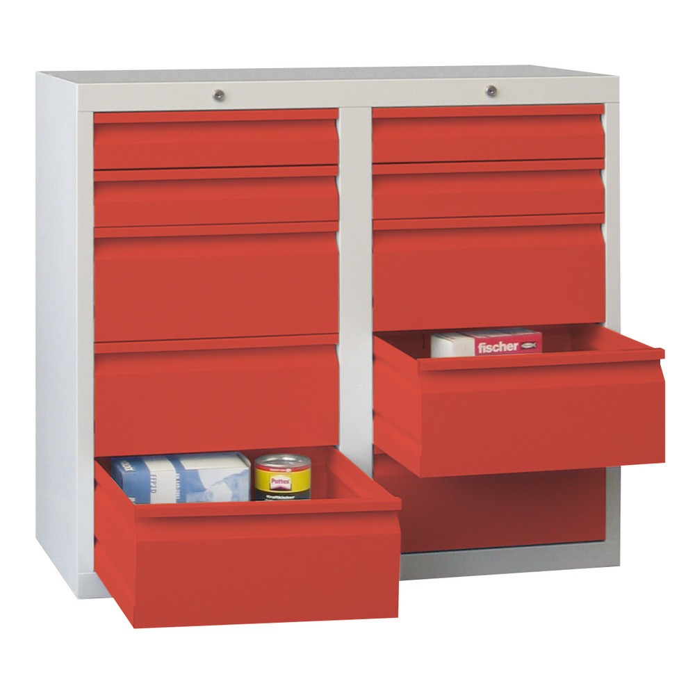 Produktabbildung Nr. 2: PAVOY Leichter Schubladenschrank, Rollenführung, Schubladen 4x100 + 6x200 mm, Breite 1.000 mm, rubinrot, lichtgrau