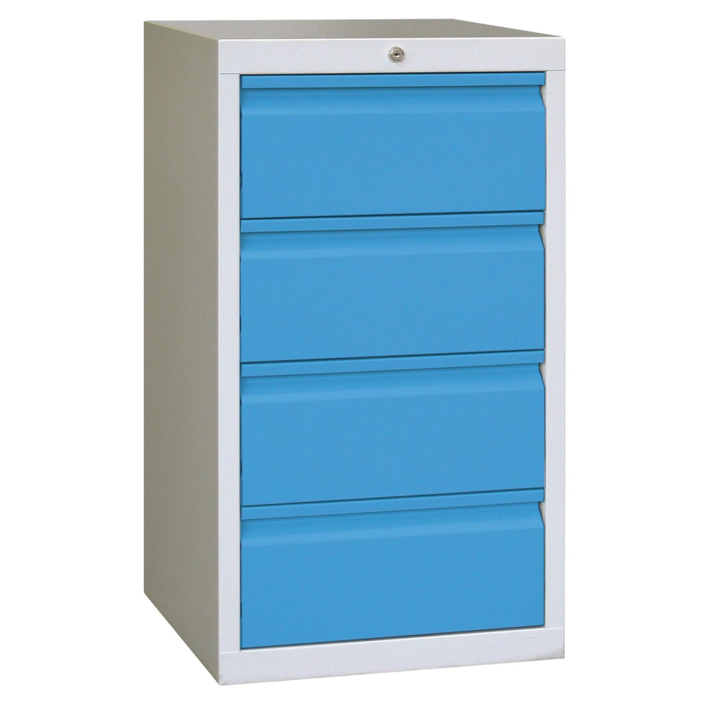 PAVOY Leichter Schubladenschrank, Gleitführung, Schubladen 4x200 mm, Breite 500 mm, lichtblau, lichtgrau Produktabbildung: PAVOY Leichter Schubladenschrank, Gleitführung, Schubladen 4x200 mm, Breite 500 mm, lichtblau, lichtgrau