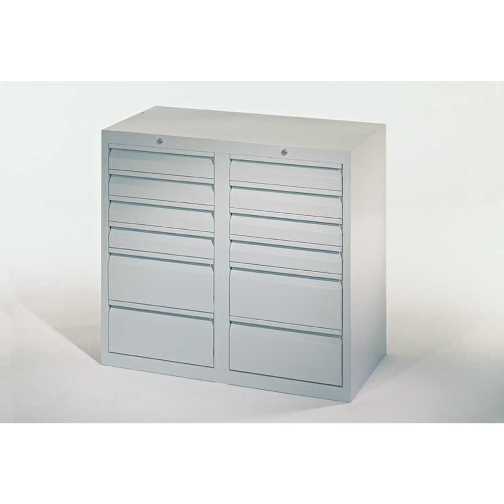 Produktabbildung Nr. 4: PAVOY Leichter Schubladenschrank, Gleitführung, Schubladen 8x100 + 4x200 mm, Breite 1.000 mm, lichtgrau, lichtgrau