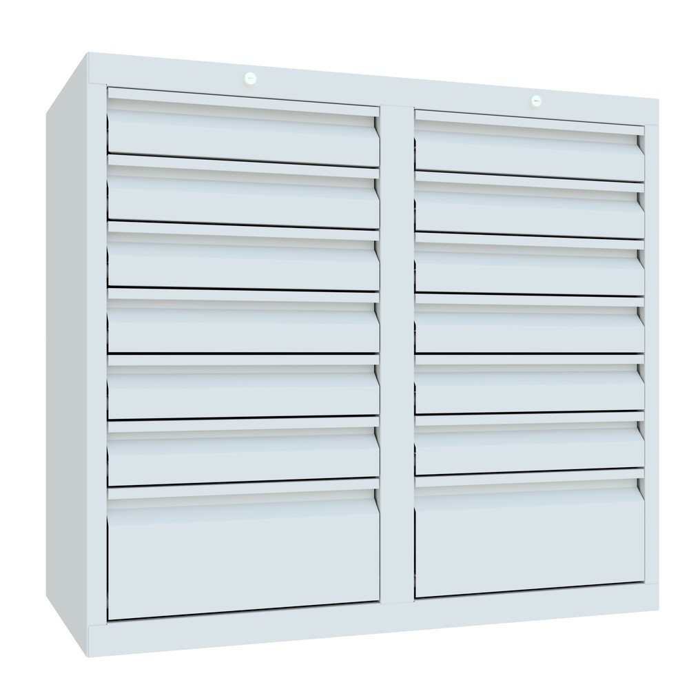 Produktabbildung Nr. 3: PAVOY Leichter Schubladenschrank, Rollenführung, Schubladen 12x100 + 2x200 mm, Breite 1.000 mm, lichtgrau, lichtgrau