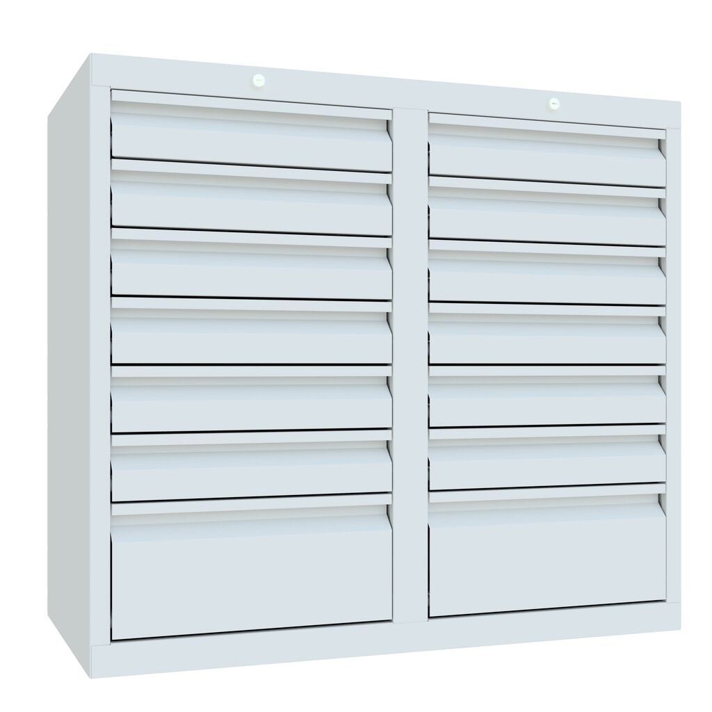 PAVOY Leichter Schubladenschrank, Rollenführung, Schubladen 12x100 + 2x200 mm, Breite 1.000 mm, lichtgrau, lichtgrau Produktabbildung Nr. 3: PAVOY Leichter Schubladenschrank, Rollenführung, Schubladen 12x100 + 2x200 mm, Breite 1.000 mm, lichtgrau, lichtgrau