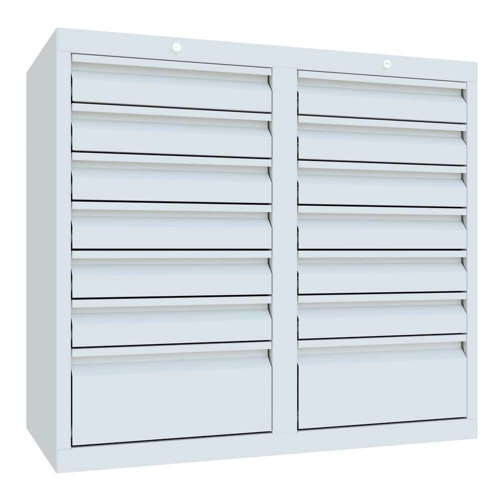 Produktabbildung Nr. 1: PAVOY Leichter Schubladenschrank, Rollenführung, Schubladen 12x100 + 2x200 mm, Breite 1.000 mm, lichtgrau, lichtgrau