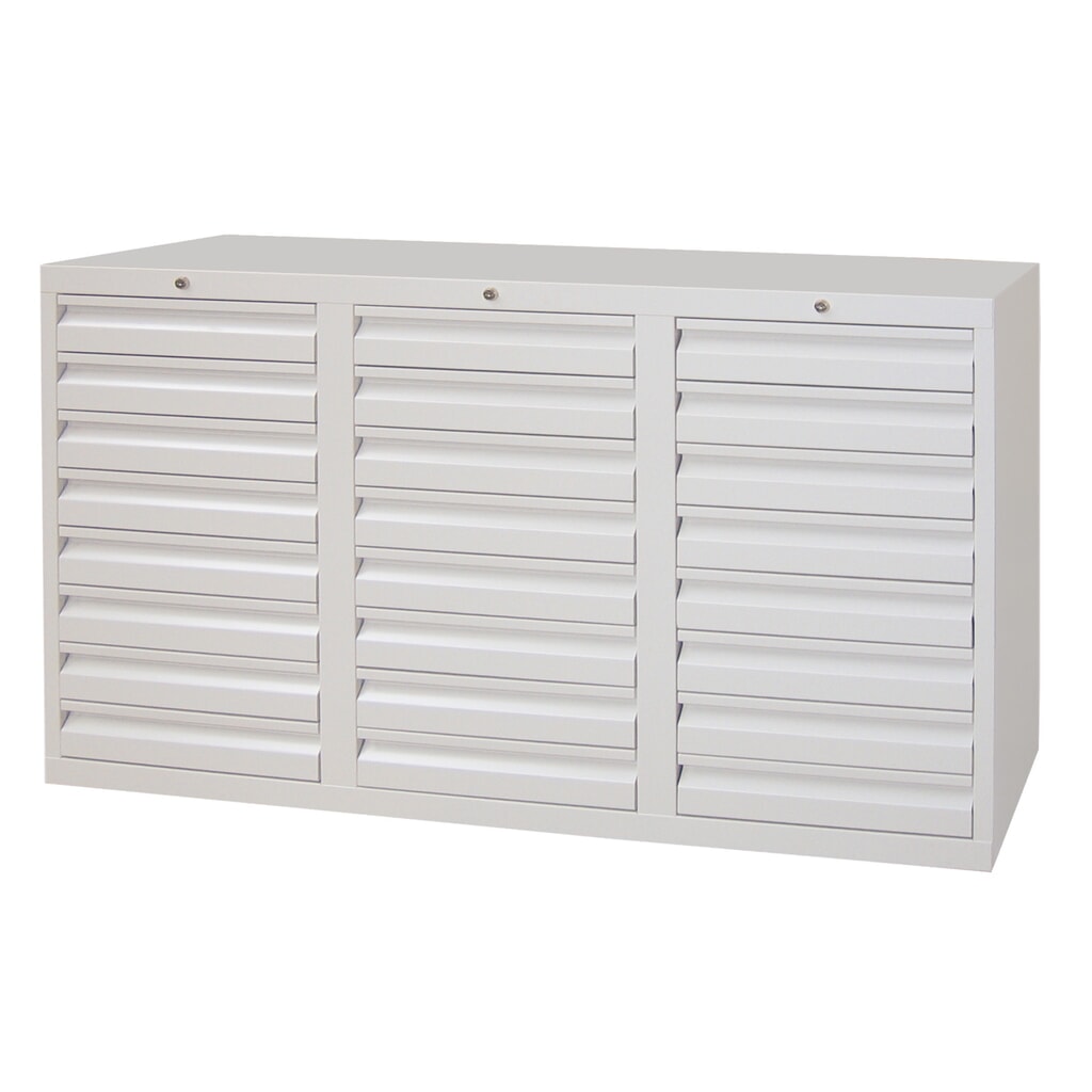 Produktabbildung Nr. 1: PAVOY Leichter Schubladenschrank, Gleitführung, Schubladen 24x100 mm, Breite 1.500 mm, lichtblau, lichtgrau