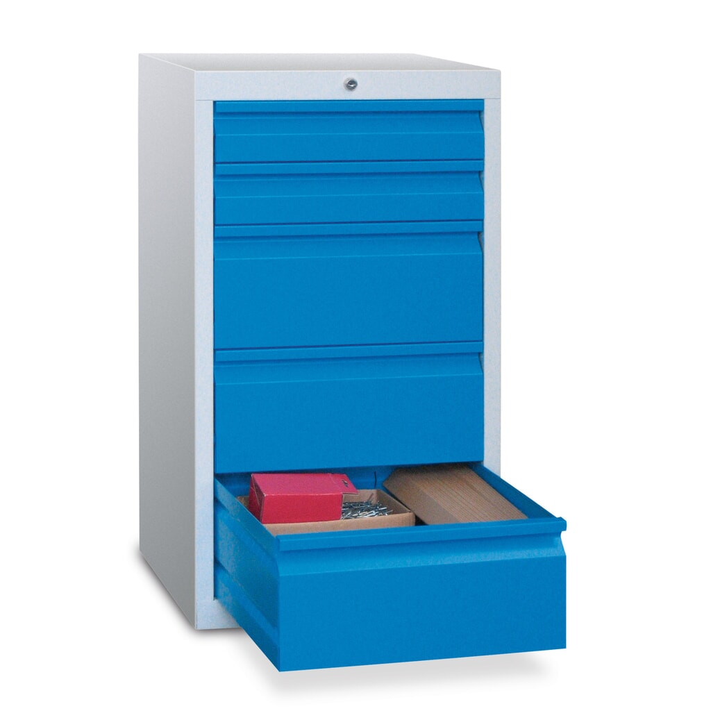 Produktabbildung: PAVOY Leichter Schubladenschrank, Gleitführung, Schubladen 8x100 mm, Breite 500 mm, lichtblau, lichtgrau
