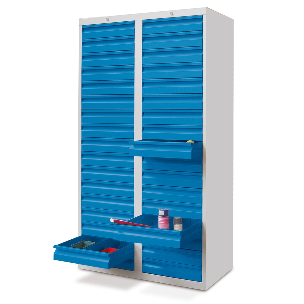 PAVOY Leichter Schubladenschrank, Rollenführung, Schubladen 34x100 mm, Breite 1.000 mm, lichtgrau, lichtgrau Produktabbildung: PAVOY Leichter Schubladenschrank, Rollenführung, Schubladen 34x100 mm, Breite 1.000 mm, lichtgrau, lichtgrau
