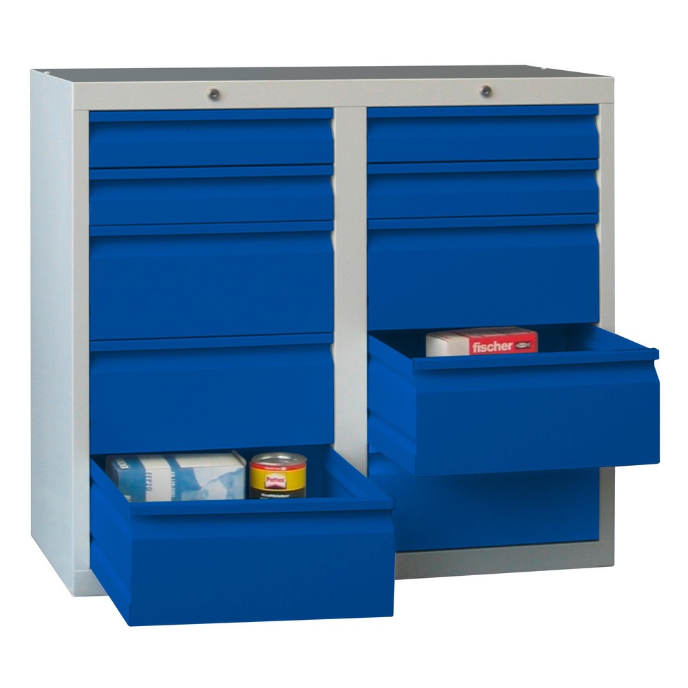 Produktabbildung: PAVOY Leichter Schubladenschrank, Rollenführung, Schubladen 4x100 + 6x200 mm, Breite 1.000 mm, rubinrot, lichtgrau