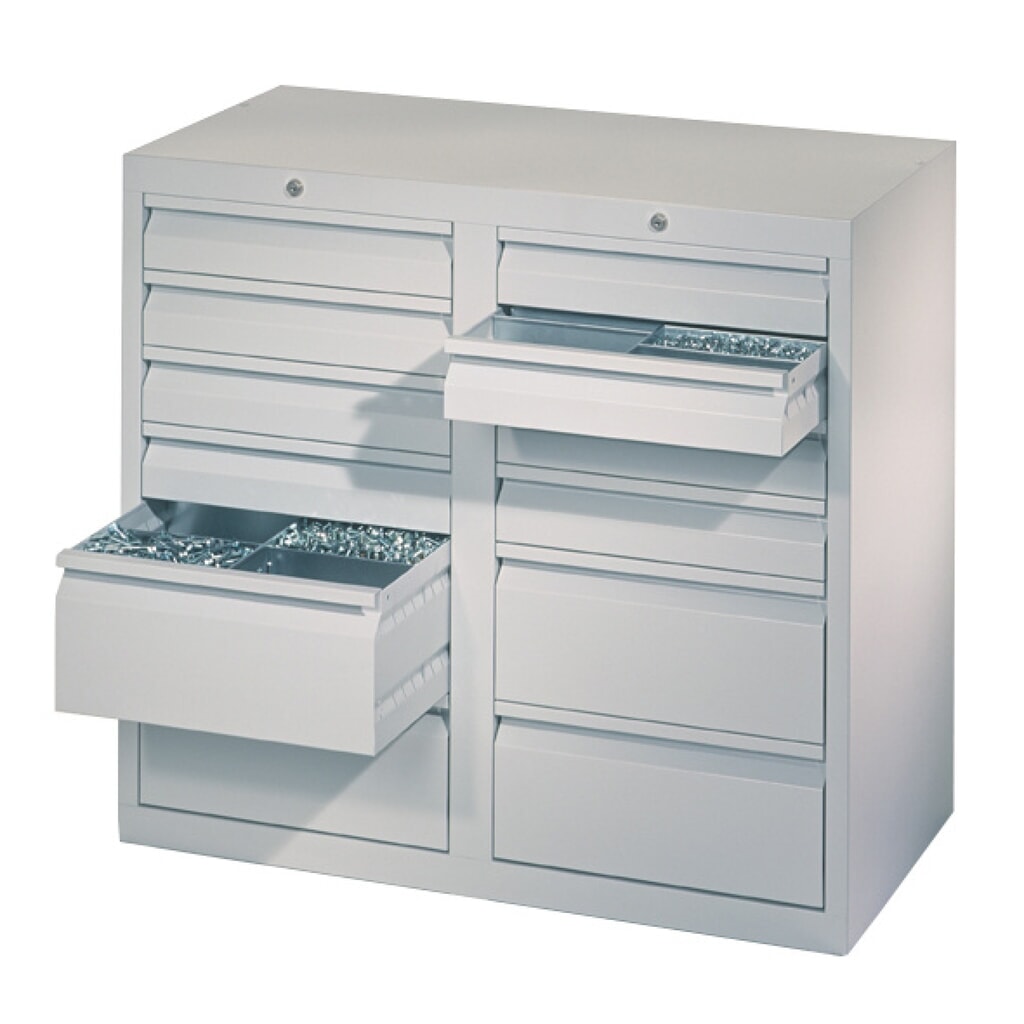 Produktabbildung Nr. 2: PAVOY Leichter Schubladenschrank, Gleitführung, Schubladen 8x100 + 4x200 mm, Breite 1.000 mm, reinweiß, reinweiß