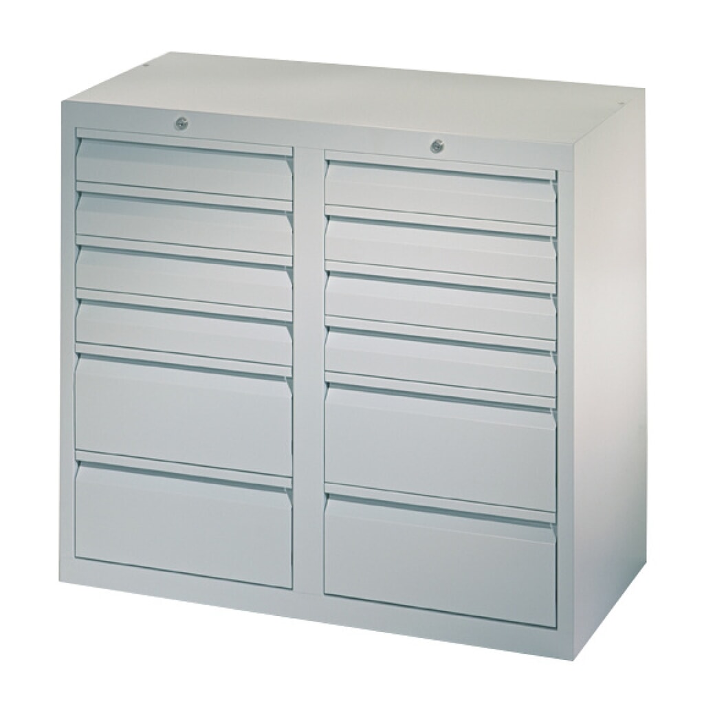 Produktabbildung Nr. 3: PAVOY Leichter Schubladenschrank, Gleitführung, Schubladen 8x100 + 4x200 mm, Breite 1.000 mm, reinweiß, reinweiß