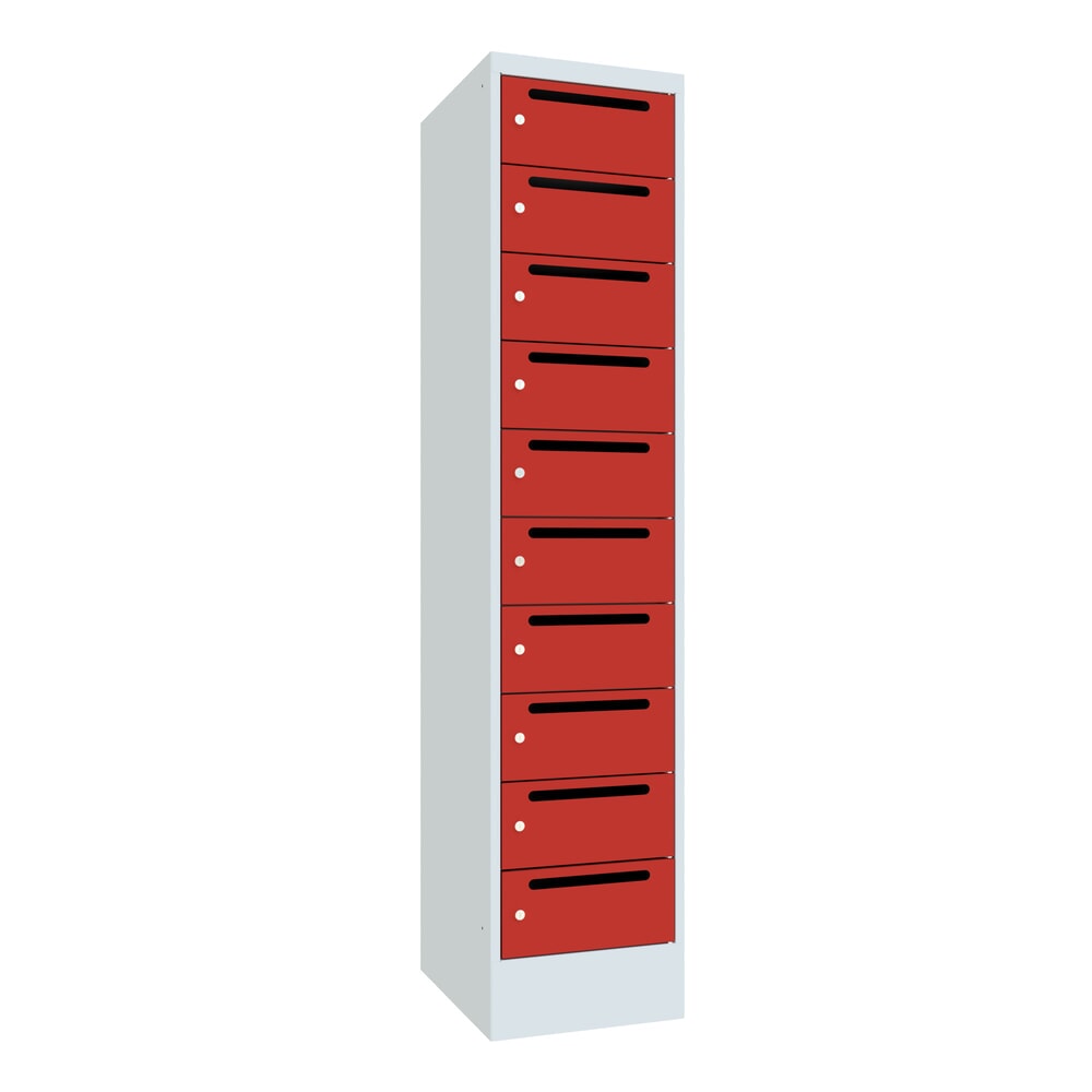Produktabbildung Nr. 1: PAVOY Postverteilschrank, 1x 10 Fächer, HxBxT 1.850 x 400 x 500 mm, feuerrot, lichtgrau