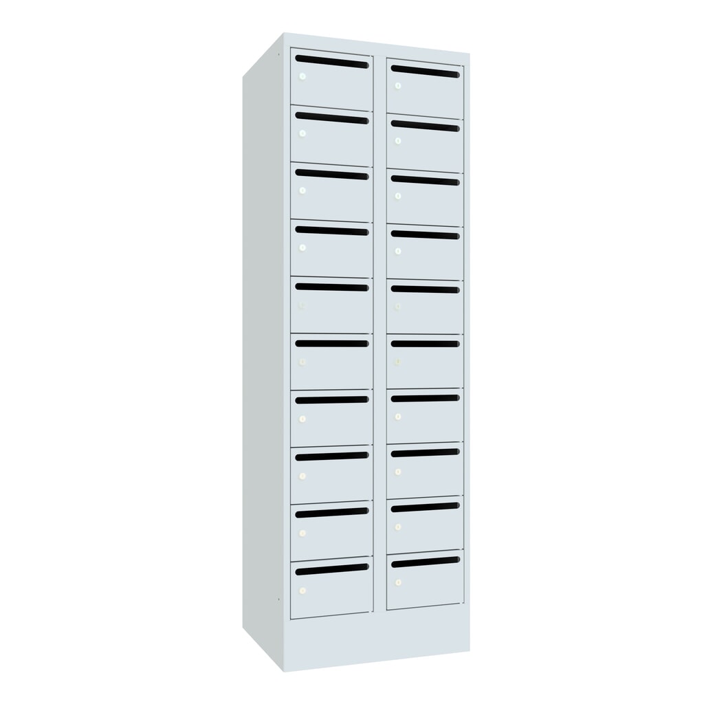 PAVOY Postverteilschrank, 2x 10 Fächer, HxBxT 1.850 x 600 x 500 mm, lichtgrau, lichtgrau Produktabbildung: PAVOY Postverteilschrank, 2x 10 Fächer, HxBxT 1.850 x 600 x 500 mm, lichtgrau, lichtgrau