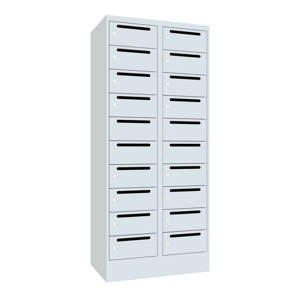 PAVOY Postverteilschrank, 2x 10 Fächer, HxBxT 1.850 x 800 x 500 mm, lichtgrau, lichtgrau Produktabbildung: PAVOY Postverteilschrank, 2x 10 Fächer, HxBxT 1.850 x 800 x 500 mm, lichtgrau, lichtgrau