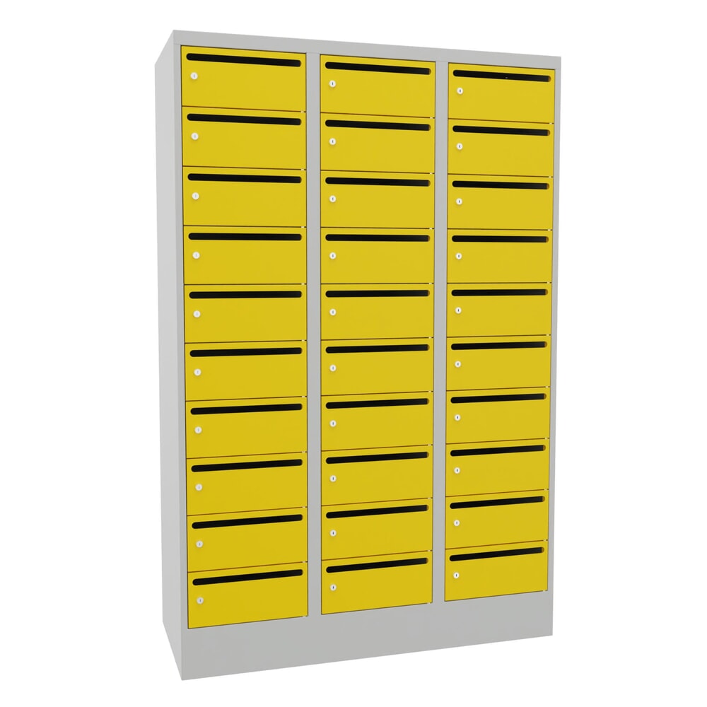 Produktabbildung Nr. 1: PAVOY Postverteilschrank, 3x 10 Fächer, HxBxT 1.850 x 1.200 x 500 mm, zinkgelb, lichtgrau