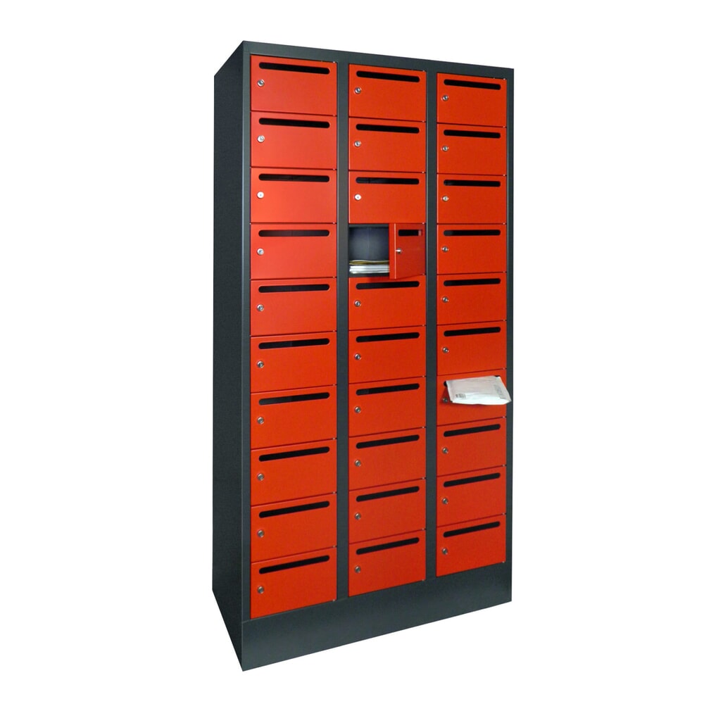 Produktabbildung Nr. 3: PAVOY Postverteilschrank, 3x 10 Fächer, HxBxT 1.850 x 900 x 500 mm, feuerrot, anthrazitgrau