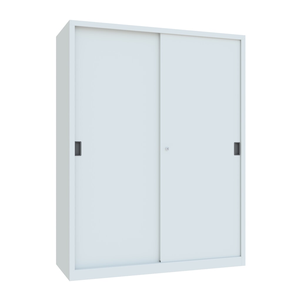 PAVOY Schiebetürenschrank mit 8 Fachböden + Trennwand, HxBxT 1.950 x 1.500 x 600 mm, lichtgrau, lichtgrau Produktabbildung: PAVOY Schiebetürenschrank mit 8 Fachböden + Trennwand, HxBxT 1.950 x 1.500 x 600 mm, lichtgrau, lichtgrau