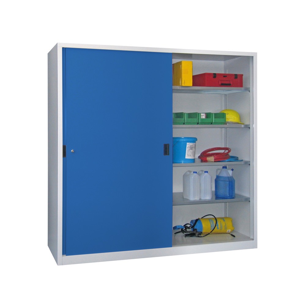 Produktabbildung Nr. 1: PAVOY Schiebetürenschrank mit 8 Fachböden + Trennwand, HxBxT 1.950 x 2.000 x 400 mm, lichtblau, lichtgrau
